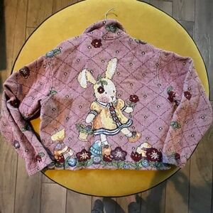 Vtg Painted Pony Pink Tapestry Easter Theme Jacket Sz M Teacher Cottagecore